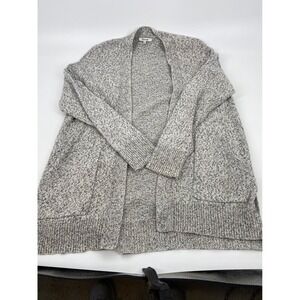 Madewell Open Front Knit Cardigan Sweater Gray White Pockets & Warm Size Med